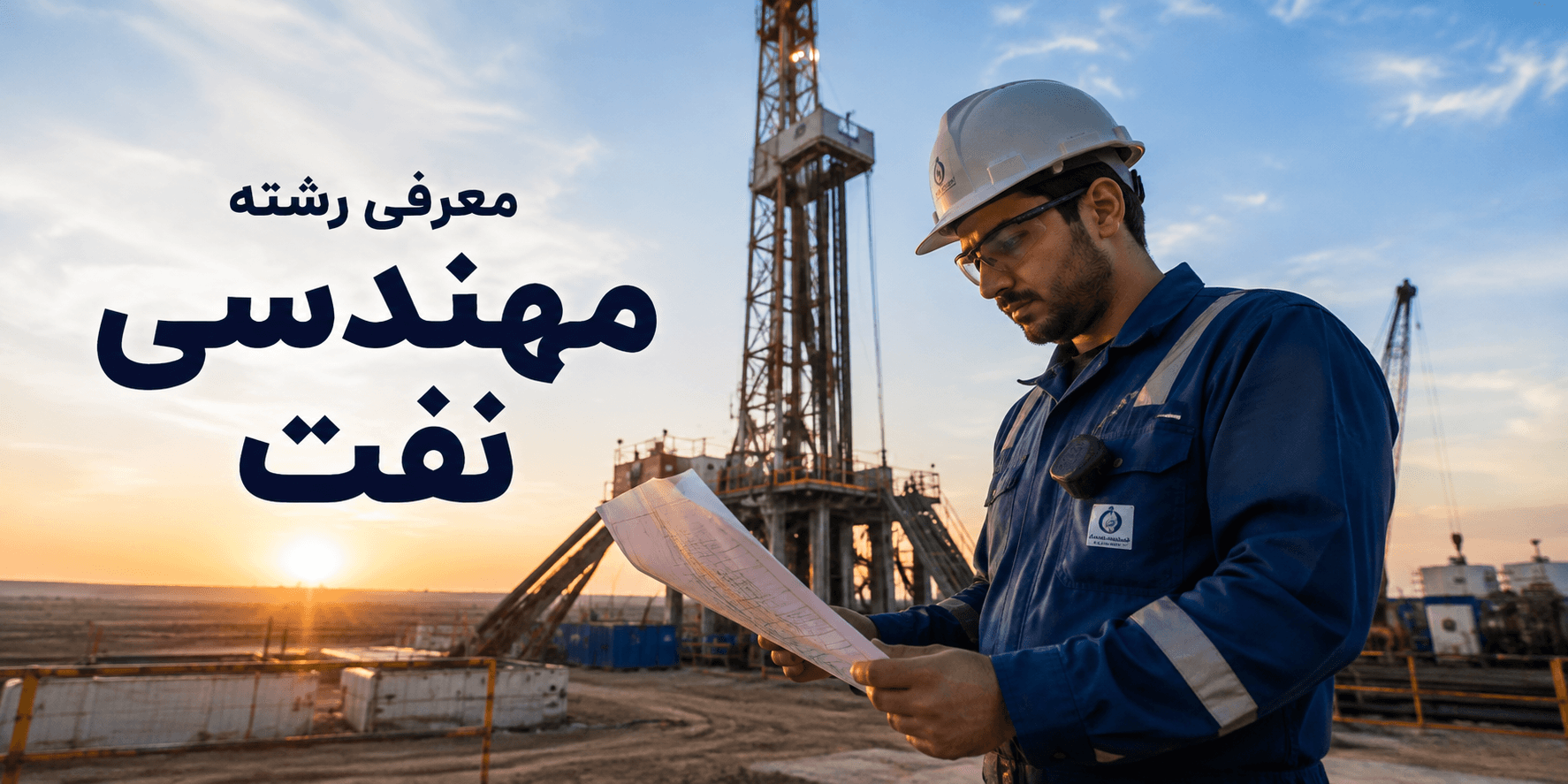 معرفی رشته مهندسی نفت | مهندس نفت در کنار دکل حفاری نفت