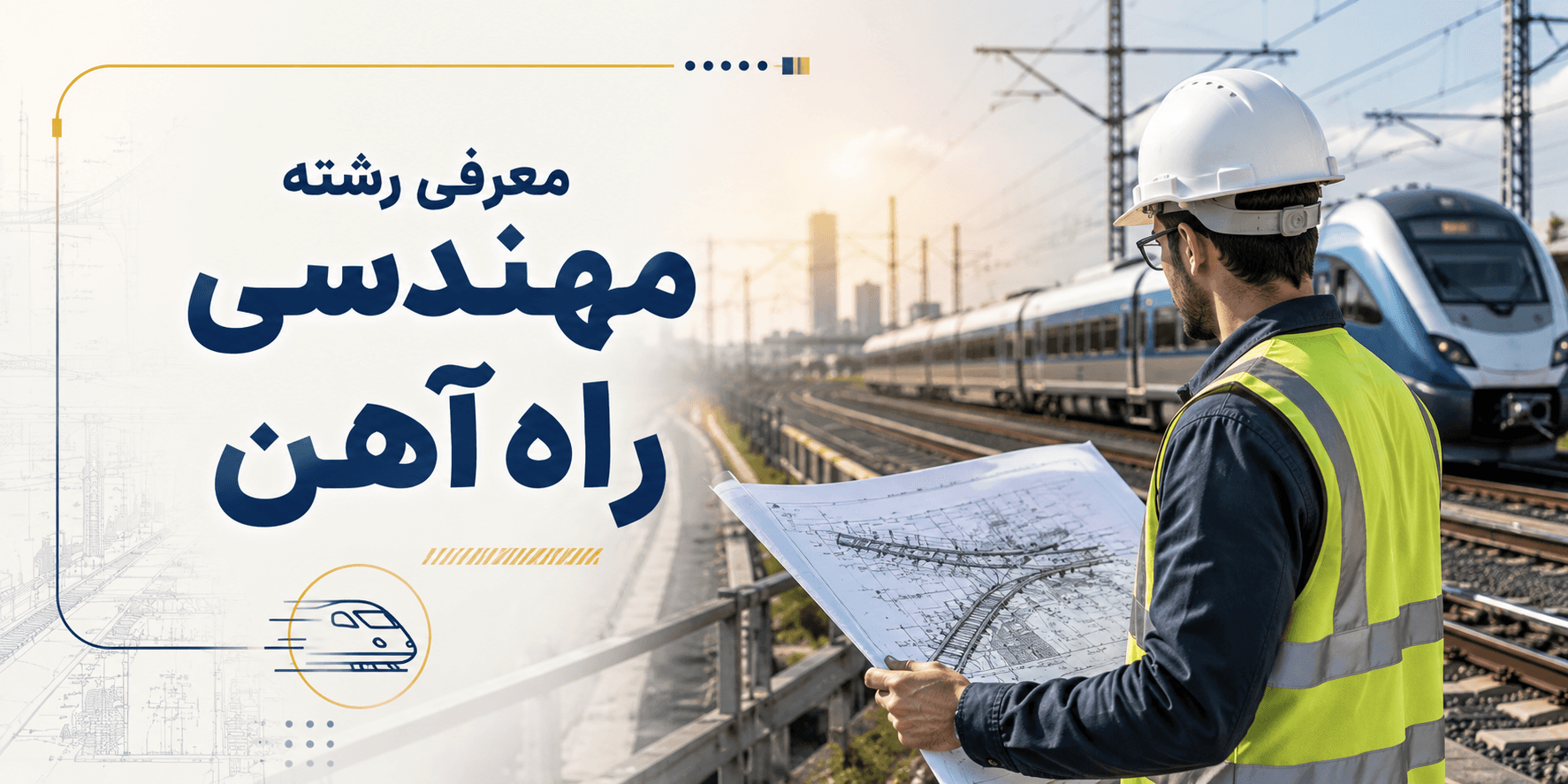 معرفی رشته مهندسی راهآهن؛ مهندس راهآهن در حال بررسی مسیر و تجهیزات ریلی در پروژه راهآهن