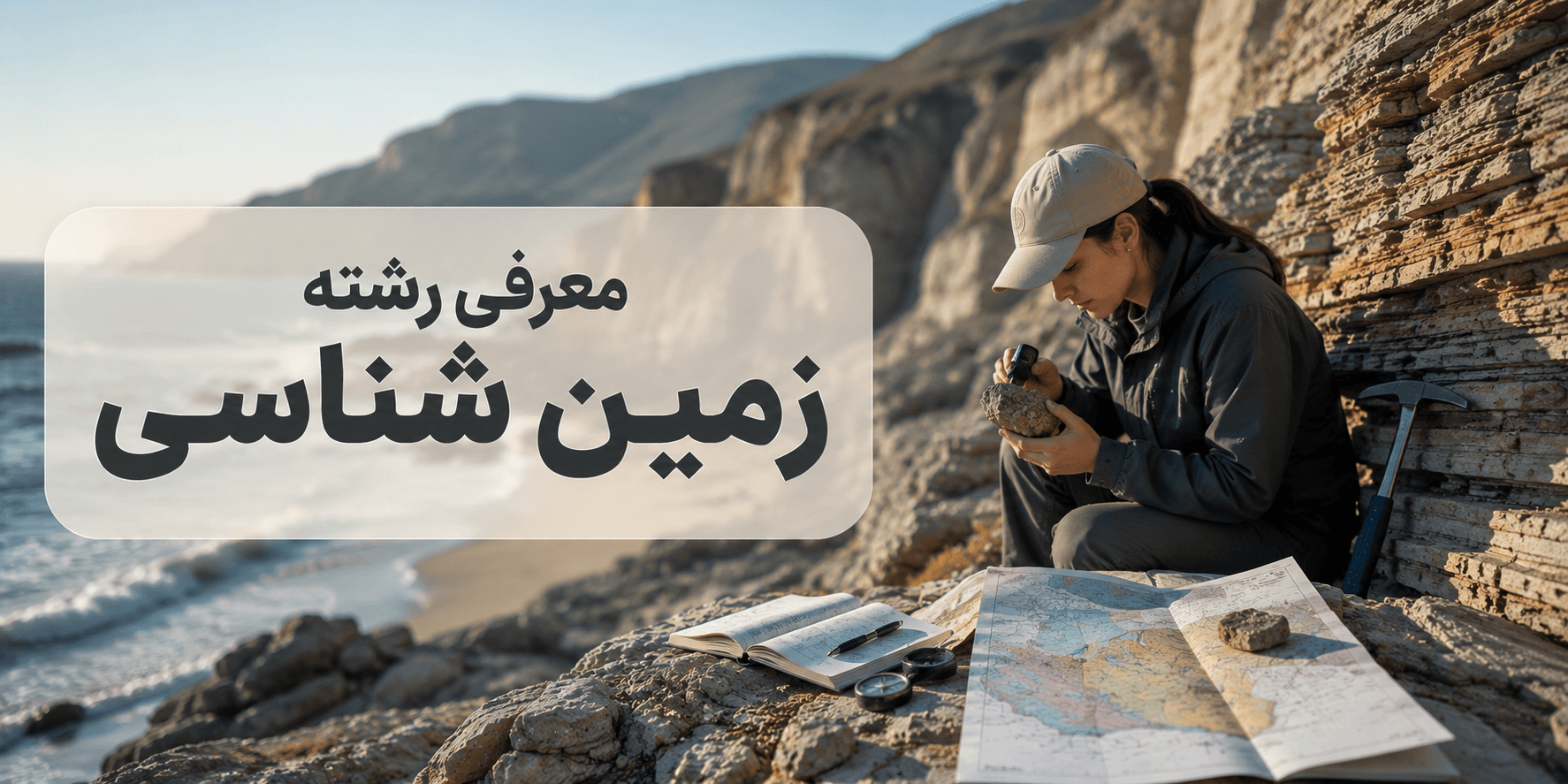 معرفی رشته زمینشناسی؛ دانشجو در حال بررسی سنگها و
